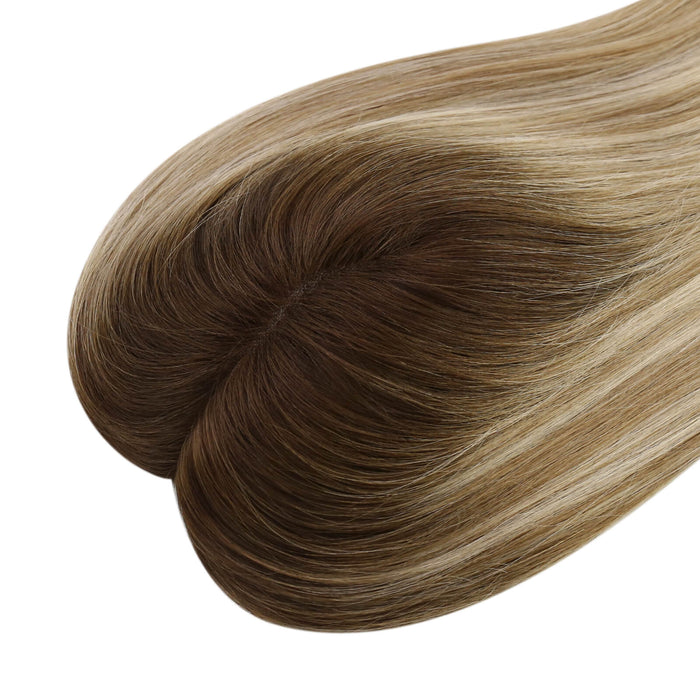 Mono Topper,human hair topper,high-quality virgin hair extensions,hair topper women,hair topper,wig,hair topper silk base,hair topper human hair,dark brown hair topper,brown hair topper,natural brown hair topper,human hair topper medium brown,blonde hair topper,balayage hair topper,distribute seams at will,invisible topper,large base topper,large base 6*7 inch,easy remove,easy wear,Hair Volumizers,Clip-In Hair Volumizers