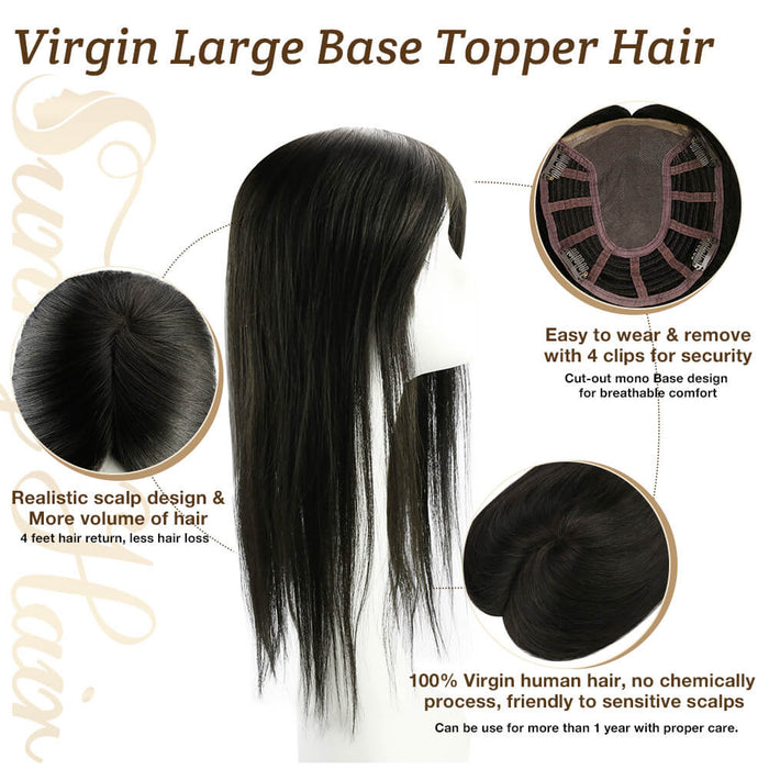 100% human hair topper,high quality virgin hair extensions,hair topper women,hair topper wig,hair topper silk base,hair topper human hair,hair topper for women,hair topper for thinning crown,hair topper,clip on hair topper,Best Hair Topper with Clips,easy disassembly,easy remove,easy wear,easy installation,sensitive skin friendly,big base topper hair,6*7 inch topper hair,Hair Volumizers,Clip-In Hair Volumizers