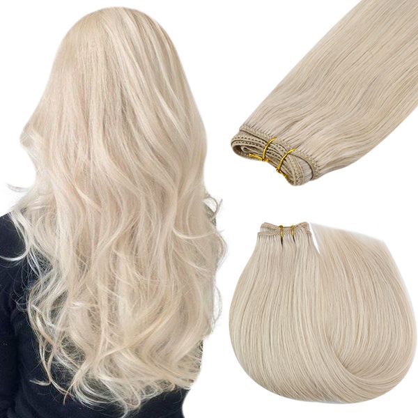 Weft Hair Extensions Blonde Silky Straight Sew in Human Hair Extensions #60